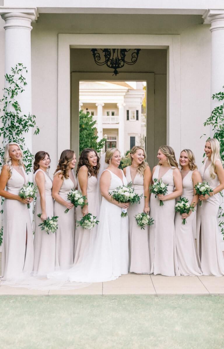 Models wearing a bridesmaids dresses